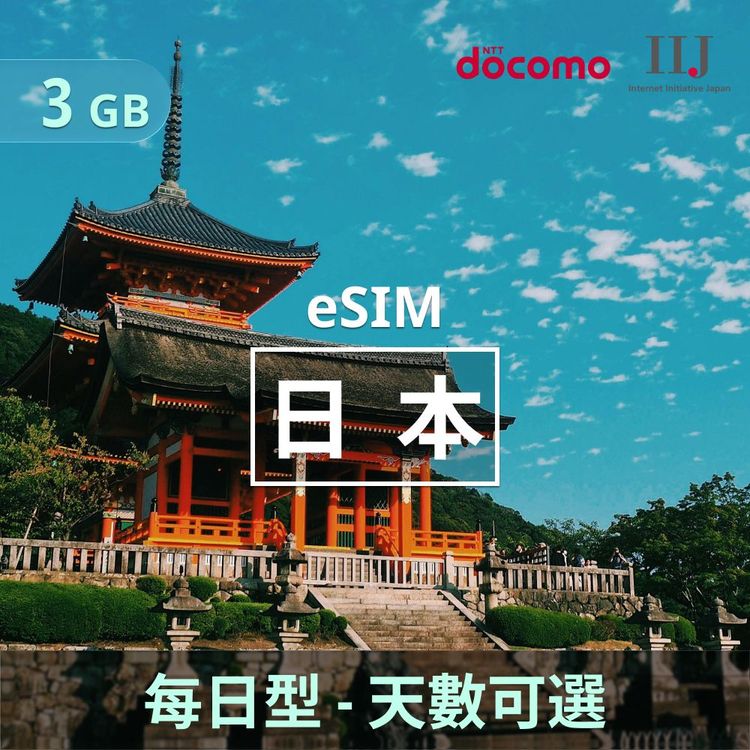 日本 eSIM｜docomo IIJ 每日型上網｜3GB